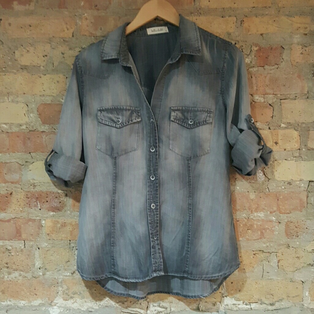 Bella Dahl Washed Denim Button-Down Shirt in Faded Blue